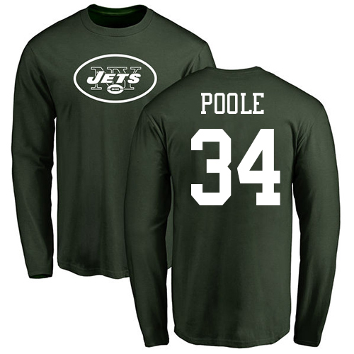 New York Jets Men Green Brian Poole Name and Number Logo NFL Football #34 Long Sleeve T Shirt->new york jets->NFL Jersey